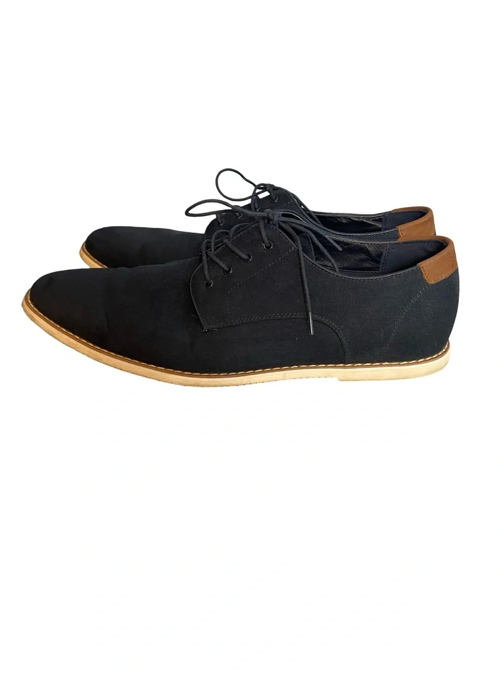 H & M Men's Navy faux Suede Lace-Up Derby Shoes with Brown Accent size 10.5
